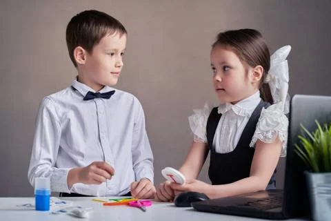 Education concept - student with computer studying at school Stock Photos