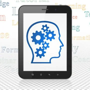 Education concept: Tablet Computer with Head With Gears on display Illustrazione stock