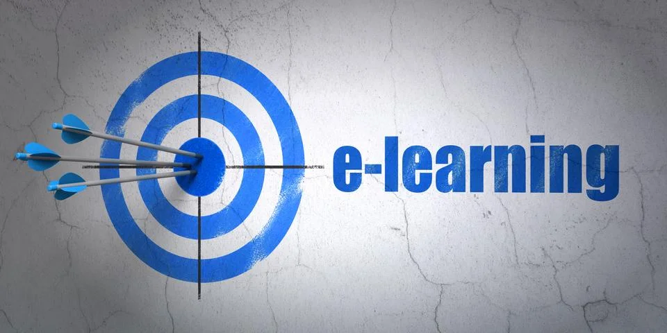 Education concept: target and E-learning on wall background Stock Illustration