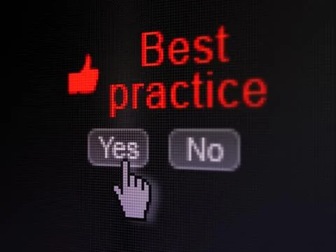 Education concept: Thumb Up icon and Best Practice on digital computer screen Stock Illustration