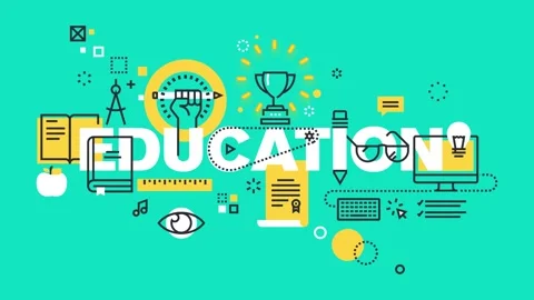 Education concept with various learning icons Stock Footage 340282610