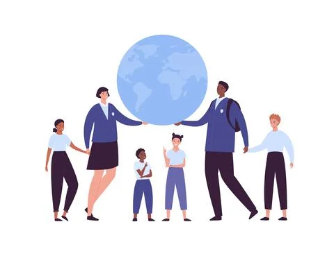 Education concept. Vector flat people illustration. Smiling male and female g Stock Illustration
