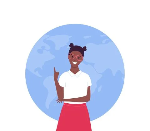 Education concept. Vector flat people illustration. Smiling african school gi Stock Illustration