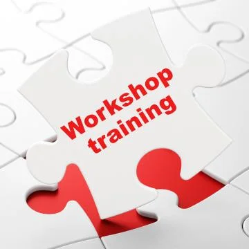 Education concept: Workshop Training on puzzle background Illustrazione stock