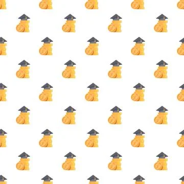 Education cost increasing, graduation cap and coins pattern Stock Illustration