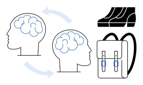 Education, creativity, learning, brain activity, school supplies, communicati Stock Illustration