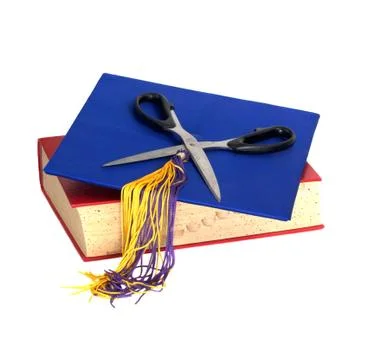 Education cuts - scissors on top Stock Photos