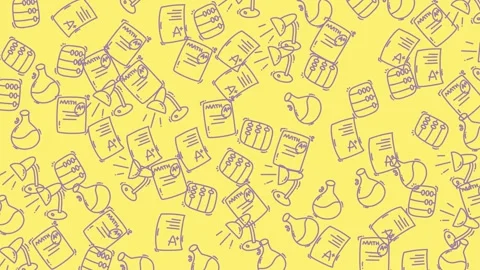 Education doodle pattern featuring various school supplies including math papers Stock Footage 335028794