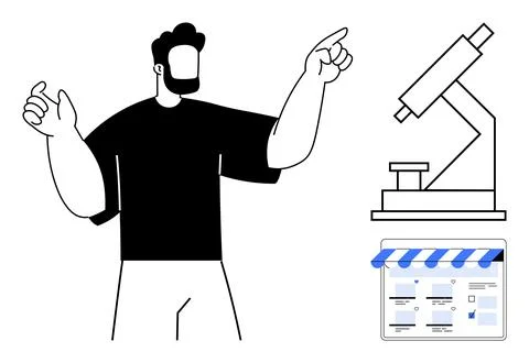 Education, e-commerce, innovation, product research, online learning, digital Stock Illustration