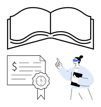 Education, e-learning, professional development, certification, virtual reali Stock Illustration