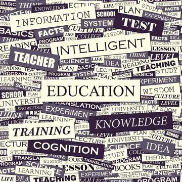 EDUCATION EDUCATION. Seamless pattern. Concept related words in tag cloud.... Foto stock