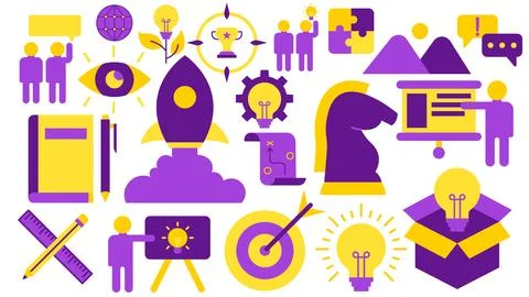 Education Elements - Idea Conversation Lamp Bulb World Globe Rocket Drawing Puzz Stock Illustration