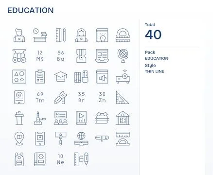 Education Essential Vector Set including 40 Display Perfect Thin Line High .. Stock Illustration