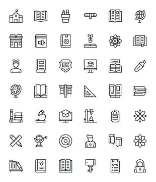 Education Exclusive Vector Set featuring 42 Regular Line PIXEL Perfect High.. イラスト素材