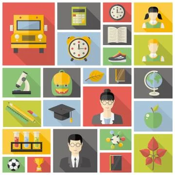 Education fla icon set Stock Illustration