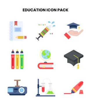 Education Flat Scalable Icons Pack Stock Illustration