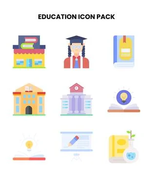 Education Flat Set Icons Pack Illustrazione stock
