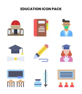 Education Flat Set Icons Pack Illustrazione stock