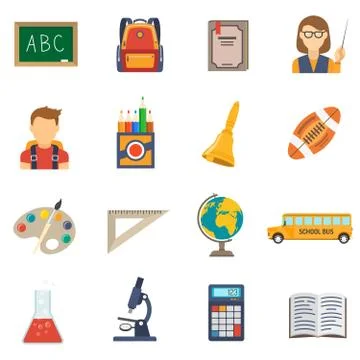 Education Flat Set Stock Illustration