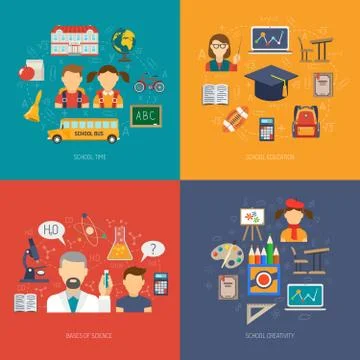 Education Flat Set Stock Illustration