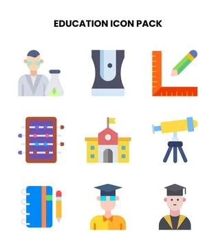 Education Flat UI Icons Pack Stock Illustration
