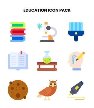 Education Flat Vector Icons Pack Stock Illustration