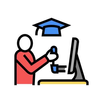 Education flight simulator on computer color icon vector illustration Stock Illustration