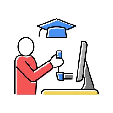 Education flight simulator on computer color icon vector illustration Stock Illustration