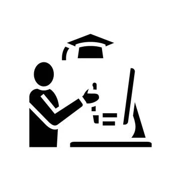 Education flight simulator on computer glyph icon vector illustration Illustrazione stock