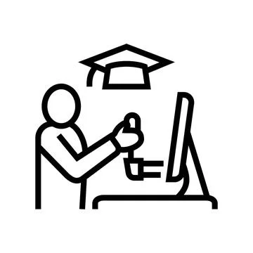 Education flight simulator on computer line icon vector illustration Stock Illustration