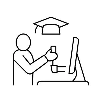 Education flight simulator on computer line icon vector illustration Stock Illustration
