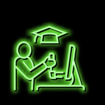 Education flight simulator on computer neon glow icon illustration Stock Illustration