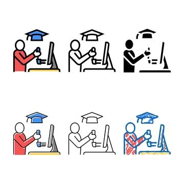 Education flight simulator on diversity computer color icon vector Stock Illustration