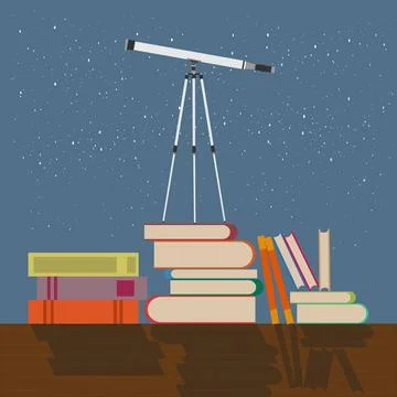  Education future concept vector flat illustration.Telescope stands on boo... 스톡 사진