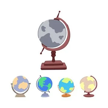 Education globe collection exploring geography and world travel Stock Illustration