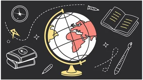 Education globe school supplies vector illustration for learning and teaching Stock Illustration