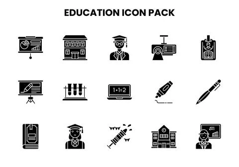 Education Glyph Bundle Icons Pack Stock Illustration