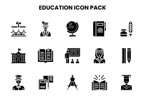 Education Glyph Vector Icons Pack Stock Illustration