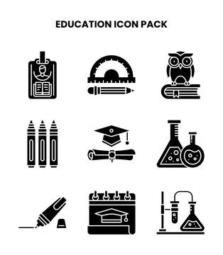 Education Glyph Vector Icons Pack Stock Illustration