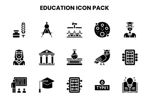 Education Glyph Vector Icons Pack 库存插图
