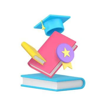 Education graduation academic learning knowledge book cap and medal award 3.. Stockillustratie