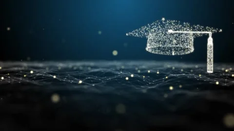 Education graduation cap network data digital blue knowledge success achievement Stock Footage 288912350