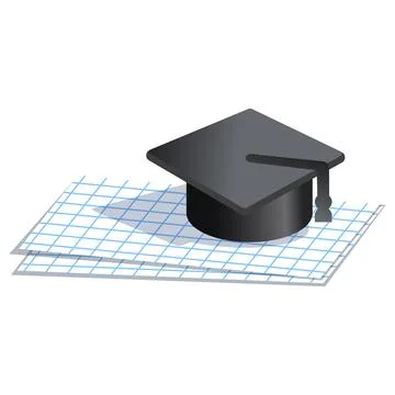 Education Hat and checkered notebook sheets. Isometric icon vector illustration Stock Illustration