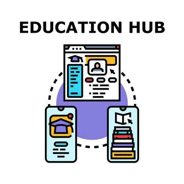 Education hub connecting online learning and mobile resources Stock Illustration