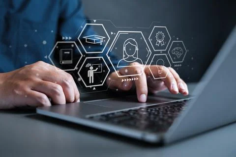 Education icon and technology learning machine. education technology Artificial Stock Photos