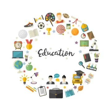 Education icon set in circle in flat style vector Stock Illustration