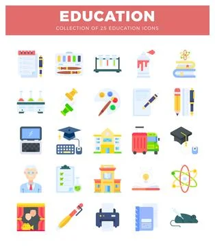Education icon set collage featuring school supplies and learning symbols イラスト素材