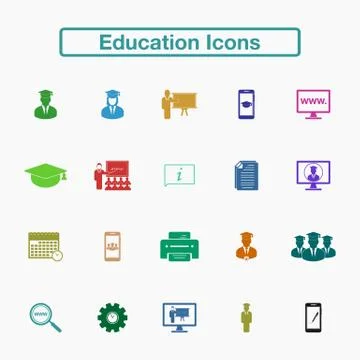 Education Icon Set. Flat style vector EPS. Stock Illustration