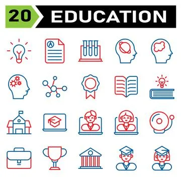 Education icon set include bulb, idea, light, genius, lamp, education, docume Illustrazione stock
