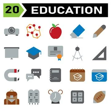 Education icon set include projector, projection, presentation, education, fo Stock Illustration